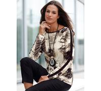 Print-Shirt INSPIRATIONEN "Shirt", Damen, Gr. 40, beige (sand, schwarz, bedruckt), 95% Viskose, 5% Elasthan, bedruckt, gemustert, mehrfarbig, U-Boot-Ausschnitt, Shirts, Topseller (52128156-40) sand, s