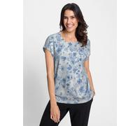 Print-Shirt INSPIRATIONEN "Shirt", Damen, Gr. 40, blau (taubenblau, weiß, bedruckt), 95% Baumwolle, 5% Elasthan, geblümt, gemustert, mehrfarbig, Rundhals, Shirts (36089068-40) taubenblau, weiß, bedruc