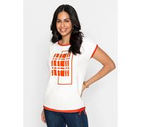 Print-Shirt INSPIRATIONEN "Shirt", Damen, Gr. 40, orange (ecru, orange, bedruckt), 92% Polyester, 8% Elasthan, bedruckt, gemustert, mehrfarbig, unifarben, Rundhals, Shirts (96855233-40) ecru, orange, 