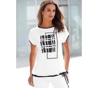 Print-Shirt INSPIRATIONEN "Shirt", Damen, Gr. 40, schwarz-weiß (ecru), 92% Polyester, 8% Elasthan, bedruckt, gemustert, mehrfarbig, unifarben, Rundhals, Shirts (39595100-40) ecru