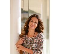 Print-Shirt INSPIRATIONEN "Shirt", Damen, Gr. 42, bunt (grapefruit, oliv, bedruckt), 50% Baumwolle, 50% Modal, bedruckt, geblümt, gemustert, mehrfarbig, Rundhals, Shirts (43368601-42) grapefruit, oliv