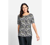 Print-Shirt INSPIRATIONEN "Shirt", Damen, Gr. 42, grün (khaki, lindgrün, bedruckt), 95% Viskose, 5% Elasthan, bedruckt, geblümt, gemustert, mehrfarbig, U-Boot-Ausschnitt, Shirts (30089362-42) khaki, l
