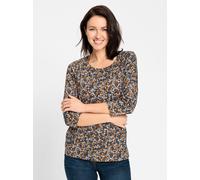 Print-Shirt INSPIRATIONEN "Shirt", Damen, Gr. 44, braun (camel, taubenblau, bedruckt), 50% Baumwolle, 50% Modal, bedruckt, geblümt, gemustert, mehrfarbig, Rundhals, Shirts (40742221-44) camel, taubenb
