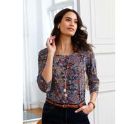 Print-Shirt INSPIRATIONEN "Shirt", Damen, Gr. 44, bunt (marine, terra, bedruckt), 50% Baumwolle, 50% Modal, bedruckt, geblümt, gemustert, mehrfarbig, Rundhals, Shirts (43095917-44) marine, terra, bedr