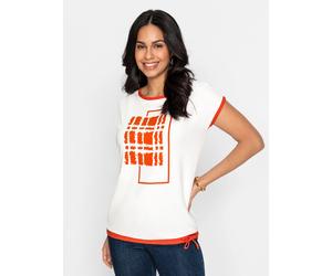 Print-Shirt INSPIRATIONEN "Shirt", Damen, Gr. 44, orange (ecru, orange, bedruckt), 92% Polyester, 8% Elasthan, bedruckt, gemustert, mehrfarbig, unifarben, Rundhals, Shirts (96855233-44) ecru, orange, 