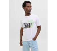 Print-Shirt JACK & JONES "JJJAXON - T-Shirt mit Print, Rundhals und Baumwolle", Herren, Gr. S, weiß, Jersey, Obermaterial: 100% Baumwolle, bedruckt, regular fit, Rundhals, Shirts, Print, modisch, regu
