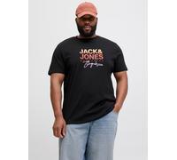 Print-Shirt "JORCANGGU TEE SS CREW NECK FST PLS", Herren, Gr. 4XL, schwarz, Jersey, Obermaterial: 100% Baumwolle, JACK & JONES PLUSSIZE, bedruckt, loose fit taillenbedeckt, Rundhals, gerader Abschluss