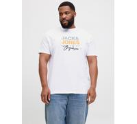 Print-Shirt "JORCANGGU TEE SS CREW NECK FST PLS", Herren, Gr. 5XL, weiß (hellweiß), Jersey, Obermaterial: 100% Baumwolle, JACK & JONES PLUSSIZE, bedruckt, loose fit taillenbedeckt, Rundhals, gerader A
