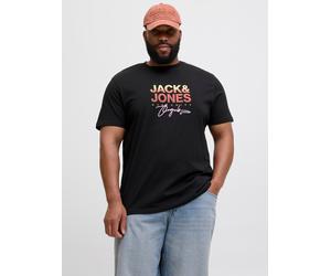 Print-Shirt "JORCANGGU TEE SS CREW NECK FST PLS", Jungen, Gr. 5XL, schwarz, Jersey, Obermaterial: 100% Baumwolle, JACK & JONES PLUSSIZE, bedruckt, loose fit taillenbedeckt, Rundhals, gerader Abschluss