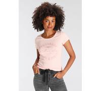 Print-Shirt KANGAROOS, Damen, Gr. 36/38, rosa, Rippware, Obermaterial: 100% Baumwolle, bedruckt, unifarben mit Farbeinsatz, sehr figurbetont hüftbedeckend, Rundhals, Shirts, sehr figurbetonter Schnitt