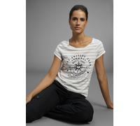 Print-Shirt KANGAROOS, Damen, Gr. 36/38, weiß (grau, weiß, gestreift), Single Jersey, Obermaterial: 68% Baumwolle, 30% Modal, 2% Viskose, bedruckt, gestreift, meliert, figurbetont hüftlang, Rundhals, 