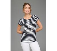 Print-Shirt KANGAROOS, Damen, Gr. 40/42, blau (marine, weiß, gestreift), Single Jersey, Obermaterial: 50% Baumwolle, 50% Modal, bedruckt, gestreift, figurbetont hüftlang, Rundhals, mit Aufschlag, Shir