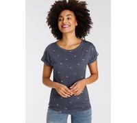 Print-Shirt KANGAROOS, Damen, Gr. 44/46, blau, Single Jersey, Obermaterial: 50% Baumwolle, 50% Modal, bedruckt, kontrastfarbene Details, figurumspielend hüftbedeckend, Rundhals, Shirts, kurzärmelig, f