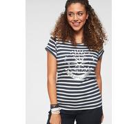 Print-Shirt KANGAROOS, Damen, Gr. 48/50, blau (marine, weiß, gestreift), Single Jersey, Obermaterial: 50% Baumwolle, 50% Modal, bedruckt, gestreift, figurbetont hüftlang, Rundhals, mit Aufschlag, Shir