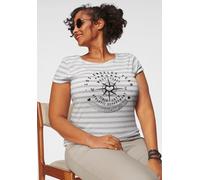 Print-Shirt KANGAROOS, Damen, Gr. 48/50, weiß (grau, weiß, gestreift), Single Jersey, Obermaterial: 68% Baumwolle, 30% Modal, 2% Viskose, bedruckt, gestreift, meliert, figurbetont hüftlang, Rundhals,