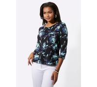Print-Shirt LADY "Druck-Shirt", Damen, Gr. 36, blau (schwarz, aquamarin, bedruckt), 95% Viskose, 5% Elasthan, geblümt, gemustert, mehrfarbig, Rundhals, Shirts (87480829-36) schwarz, aquamarin, bedruck