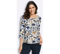 Print-Shirt LADY "Print-Shirt", Damen, Gr. 42, bunt (ecru, royalblau, bedruckt), 95% Viskose, 5% Elasthan, bedruckt, geblümt, gemustert, mehrfarbig, Rundhals, Shirts (25625519-42) ecru, royalblau, bed