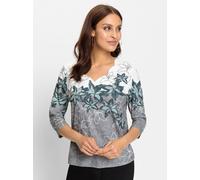 Print-Shirt LADY "Shirt", Damen, Gr. 36, blau (petrol, schwarz, bedruckt), 95% Polyester, 5% Elasthan, geblümt, gemustert, mehrfarbig, Shirts (74723627-36) petrol, schwarz, bedruckt