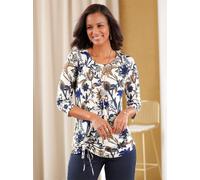 Print-Shirt LADY "Shirt", Damen, Gr. 48, blau (ecru, royalblau, bedruckt), 95% Viskose, 5% Elasthan, bedruckt, geblümt, gemustert, mehrfarbig, Rundhals, Shirts (20981543-48) ecru, royalblau, bedruckt