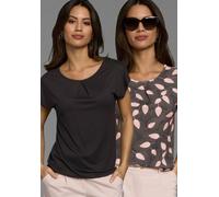 Print-Shirt LAURA SCOTT, Damen, Gr. 32/34, schwarz (schwarz, rosa, schwarz), Jersey, Obermaterial: 95% Viskose, 5% Elasthan, bedruckt, geblümt, gemustert, Basic, figurbetont hüftbedeckend, Rundhals, S