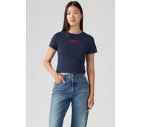 Print-Shirt LEVI'S "GR ESSENTIAL SPORTY TEE", Damen, Gr. L (40), ess sport serif 1873 navy blazer, Single Jersey, Obermaterial: 100% Baumwolle, bedruckt, unifarben, tailliert extrakurz, Rundhals, gera