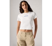 Print-Shirt LEVI'S "GR ESSENTIAL SPORTY TEE", Damen, Gr. L (40), ess sport serif 1873 weiß, Single Jersey, Obermaterial: 100% Baumwolle, bedruckt, unifarben, tailliert extrakurz, Rundhals, gerader Abs