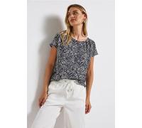 Print-Shirt STREET ONE, Damen, Gr. 36, blau (tiefblau), Stoff, Vorderseite: 100% Viskose; Rückseite: 95% Viskose, 5% Elasthan, bedruckt, normal normal, Rundhals, abgesteppt, Shirts, aus softer Viskose