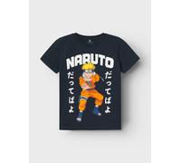 Print-Shirt NAME IT "NKMMACAR NARUTO SS TOP NOOS SKY", Jungen, Gr. 158 (164), blau (schwarz sapphir), Jersey, Obermaterial: 95% Baumwolle, 5% Elasthan, bedruckt, regular fit normal, Rundhals, abgestep