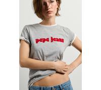 Print-Shirt PEPE JEANS "bedrucktes T-Shirt BENILDA", Damen, Gr. L, grau (marl grau), 100% Baumwolle, Shirts (48865307-L) marl grau