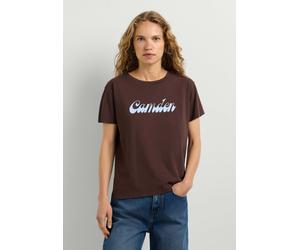 Print-Shirt PEPE JEANS "print t-shirt BARRY", Damen, Gr. S, braun (trail braun), 100% Baumwolle, Shirts (18973317-S) trail braun