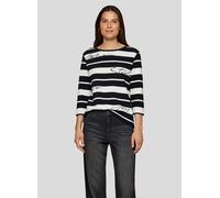 3/4-Arm-Shirt RABE, Damen, Gr. 38, schwarz, Strick, Obermaterial: 76% Baumwolle, 16% Polyester, 8% Elasthan, gestreift, regular fit taillenbedeckt, Rundhals, gerader Abschluss, Shirts, mit Schriftzug