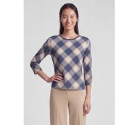 Print-Shirt RABE "T-Shirt", Damen, Gr. 50, blau (beige), Obermaterial: 48% Baumwolle, 48% Modal, 4% Elasthan, kariert, Shirts (75707319-50) beige