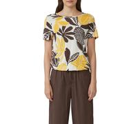 Print-Shirt S.OLIVER, Damen, Gr. 36, beige schwarz, Jersey, Obermaterial: 50% Baumwolle, 50% Modal, bedruckt, geblümt, regular fit hüftbedeckend, Rundhals, Shirts Print-Shirt, im O-Shape mit Cut-out (