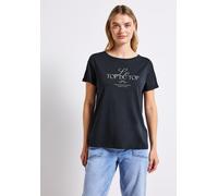 T-Shirt STREET ONE, Damen, Gr. 34, deepwater blau, Jersey, Obermaterial: 50% Baumwolle, 50% Modal, bedruckt, casual, normal hüftbedeckend, Rundhals, Kurzarm, Shirts, mit Front-Print (84813466-34) deep