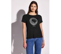 Print-Shirt STREET ONE, Damen, Gr. 34, schwarz, Stoff, 95% Viskose, 5% Elasthan, bedruckt, gerade normal, Rundhals, Bündchen, Shirts, mit Rundhalsausschnitt (57172260-34) schwarz