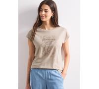Print-Shirt STREET ONE, Damen, Gr. 36, beige (clay sand), Web, 50% Modal, 50% Baumwolle, bedruckt, normal normal, U-Boot-Ausschnitt, abgesteppt, Shirts, aus softem Materialmix (54523400-36) clay sand