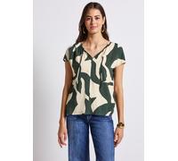 Print-Shirt STREET ONE, Damen, Gr. 36, grün (mid grün), Stoff, Vorderseite: 100% Viskose; Rückseite: 95% Viskose, 5% Elasthan, bedruckt, normal normal, Rundhals, abgesteppt, Shirts, aus elastischem Ma