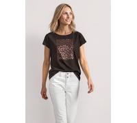 Print-Shirt STREET ONE, Damen, Gr. 36, schwarz (schwarz coffee), Web, 100% Baumwolle, bedruckt, normal normal, Rundhals, abgesteppt, Shirts, aus reiner Baumwolle (70079748-36) schwarz coffee