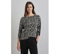 Print-Shirt STREET ONE, Damen, Gr. 36, schwarz, Stoff, 95% Viskose, 5% Elasthan, bedruckt, gerade normal, U-Boot-Ausschnitt, Bündchen, Shirts, mit U-Boot-Ausschnitt (61679733-36) schwarz