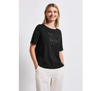 Print-Shirt STREET ONE, Damen, Gr. 36, schwarz, Web, 50% Baumwolle, 50% Modal, bedruckt, normal normal, Rundhals, Bündchen, Shirts, im soften Baumwoll-Mix (23555047-36) schwarz