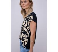 Print-Shirt STREET ONE, Damen, Gr. 36, shadowed navy, Stoff, 95% Viskose, 5% Elasthan, unifarben, comfort fit normal, V-Ausschnitt, abgesteppt, Shirts, mit Frontprint (20671061-36) shadowed navy