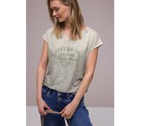 Print-Shirt STREET ONE, Damen, Gr. 38, clay taupe, Stoff, 65% Polyester, 35% Viskose, bedruckt, normal normal, V-Ausschnitt, abgesteppt, Shirts, mit abgerundetem V-Ausschnitt (66143716-38) clay taupe