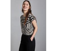 Print-Shirt STREET ONE, Damen, Gr. 38, schwarz, Stoff, 95% Viskose, 5% Elasthan, bedruckt, normal normal, U-Boot-Ausschnitt, abgesteppt, Shirts, mit U-Boot-Ausschnitt (43838365-38) schwarz