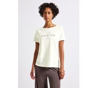 Print-Shirt STREET ONE, Damen, Gr. 38, weiß (sanftes weiß), Web, 50% Baumwolle, 50% Modal, bedruckt, normal normal, Rundhals, abgesteppt, Shirts, aus Baumwolle mit Stretchante (23437136-38) sanftes we