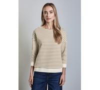 Print-Shirt STREET ONE, Damen, Gr. 42, beige (honey sand), Stoff, 55% Polyester, 30% Baumwolle, 12% Viskose, 3% Elasthan, gestreift, gerade normal, U-Boot-Ausschnitt, Bündchen, Shirts, mit 3/4 Ärmeln