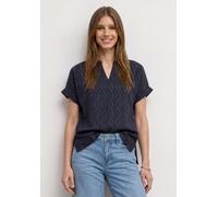 Print-Shirt STREET ONE, Damen, Gr. 44, blau (ashen blau), Stoff, Vorderseite: 85% Viskose, 15% Polyamid, Rückseite: 95% Viskose, 5% Elasthan, gestreift, regular fit normal, Rundhals, Umschlagbund, Shi