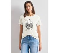 Print-Shirt STREET ONE, Damen, Gr. 44, sanftes weiß, Web, 50% Baumwolle, 50% Modal, bedruckt, normal normal, Rundhals, abgesteppt, Shirts, aus softem Materialmix (30758126-44) sanftes weiß