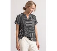 Print-Shirt STREET ONE, Damen, Gr. 44, schwarz (schwarzest blau), Stoff, Vorderseite: 85% Viskose, 15% Polyamid, Rückseite: 95% Viskose, 5% Elasthan, gestreift, regular fit normal, Rundhals, Umschlagb