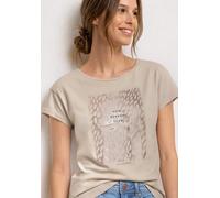 Print-Shirt STREET ONE, Damen, Gr. 46, beige (clay sand), Web, 100% Baumwolle, bedruckt, normal normal, Rundhals, abgesteppt, Shirts, aus reiner Baumwolle (18372843-46) clay sand