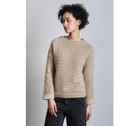 Print-Shirt STREET ONE, Damen, Gr. 46, beige (honey sand), Stoff, 100% Polyamid, gestreift, gerade normal, hoch geschlossener Ausschnitt, Bündchen, Shirts, mit 3/4 Ärmeln (40382763-46) honey sand